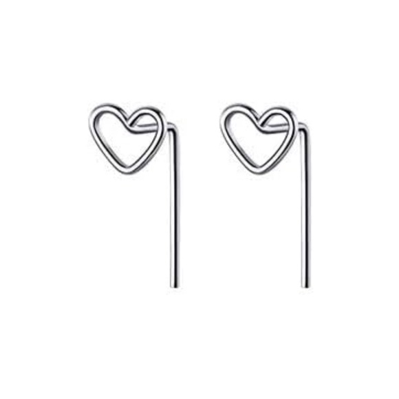 Delicate & Dainty Sterling Silver Minimalist Wire Heart Threader Earrings - Picture 2 of 7